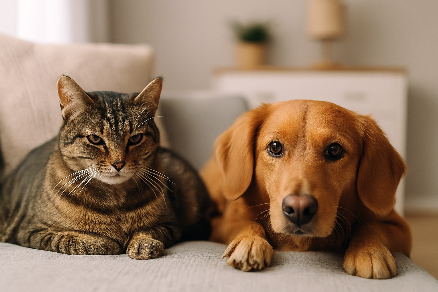 Cão e gato lado a lado